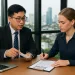 Business consultant assisting a foreign professional with EOR work-permit paperwork in Jakarta, Indonesia