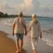 Foreign retirees walking along a Bali beach, representing long-term retirement life in Indonesia.